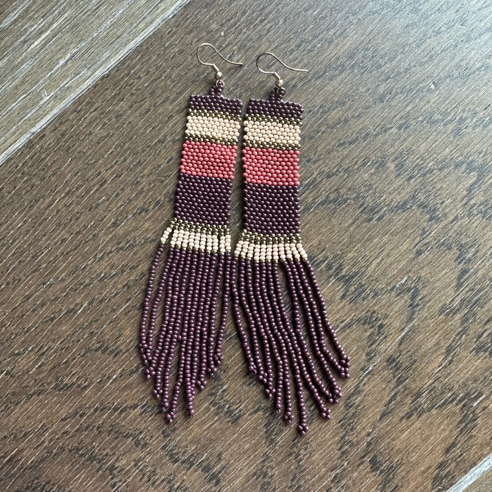 Purple, Gold, Cream & Pink Beaded Earrings